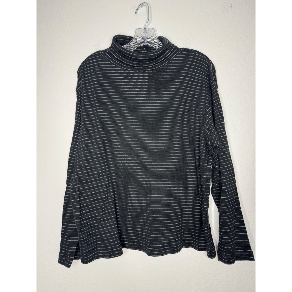 Liz & Co Vintage Mock Neck Striped Top Black White Dark Academia Goth Women's L